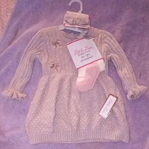 Little Lass Sparkly Cream Dress with Bow Accents